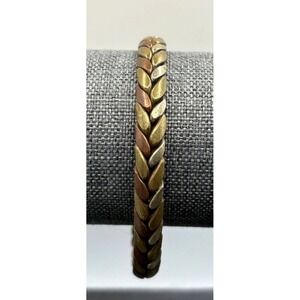 Vintage Boho Mixed Metal Braided Cuff Bracelet Brass Copper Silver Tone 7.5"